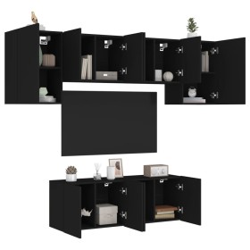 Wall TV cabinets 6 pieces engineered wood black by , TV Furniture - Ref: Foro24-3216440, Price: 200,65 €, Discount: %