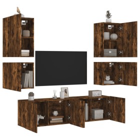 Wall TV cabinets 6 pieces engineered wood smoked oak by , TV Furniture - Ref: Foro24-3216475, Price: 205,99 €, Discount: %