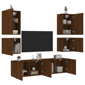 Wall TV cabinets 6 pcs oak brown engineered wood by , TV Furniture - Ref: Foro24-3216477, Price: 212,62 €, Discount: %