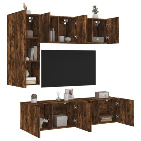 Wall TV cabinets 5 pieces engineered wood smoked oak by , TV Furniture - Ref: Foro24-3216468, Price: 206,84 €, Discount: %