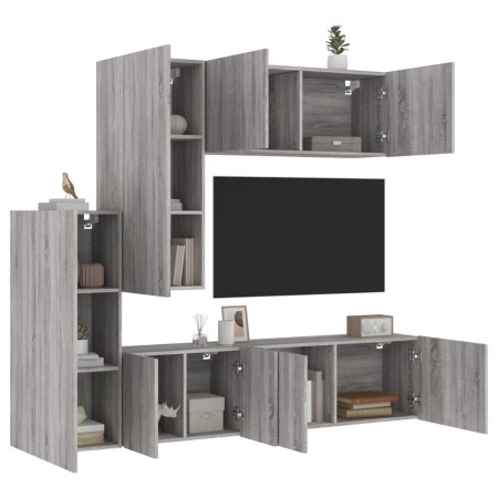 Muebles de TV de pared 5 pzas madera de ingeniería gris Sonoma de , Muebles TV - Ref: Foro24-3216494, Precio: 272,44 €, Descu...