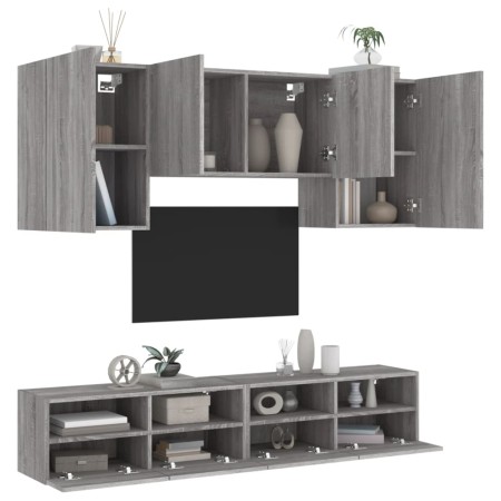 TV Wall Cabinets 5 Pieces Sonoma Gray Engineered Wood by , TV Furniture - Ref: Foro24-3216530, Price: 202,38 €, Discount: %