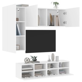 Wall TV cabinets 4 pieces engineered wood white by , TV Furniture - Ref: Foro24-3216532, Price: 177,37 €, Discount: %