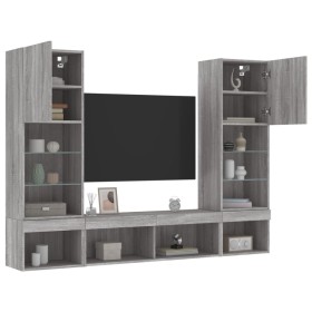 Muebles TV pared con LED 5 pzas madera ingeniería gris Sonoma de , Muebles TV - Ref: Foro24-3216695, Precio: 221,99 €, Descue...