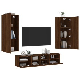 Wall TV cabinets 5 pcs oak brown engineered wood by , TV Furniture - Ref: Foro24-3216545, Price: 200,99 €, Discount: %