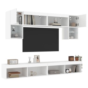 Wall TV cabinets with LED 6 pieces white engineered wood by , TV Furniture - Ref: Foro24-3216704, Price: 232,37 €, Discount: %