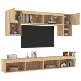 TV wall furniture with LED 6 pieces engineered wood Sonoma oak by , TV Furniture - Ref: Foro24-3216706, Price: 212,26 €, Disc...