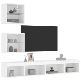 Wall TV cabinets with LED 5 pieces white engineered wood by , TV Furniture - Ref: Foro24-3216697, Price: 150,37 €, Discount: %