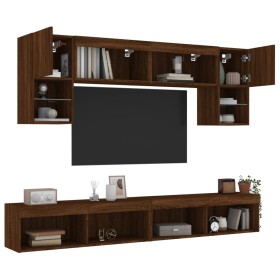 TV wall furniture with LED 6 pieces oak brown engineered wood by , TV Furniture - Ref: Foro24-3216710, Price: 211,22 €, Disco...