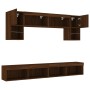 TV wall furniture with LED 6 pieces oak brown engineered wood by , TV Furniture - Ref: Foro24-3216710, Price: 203,99 €, Disco...