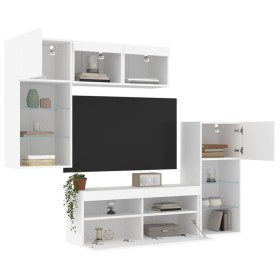 Wall TV cabinets with LED 5 pieces white engineered wood by , TV Furniture - Ref: Foro24-3216725, Price: 252,99 €, Discount: %