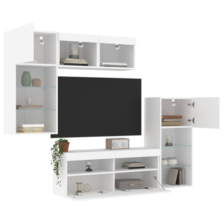 Wall TV cabinets with LED 5 pieces white engineered wood by , TV Furniture - Ref: Foro24-3216725, Price: 281,60 €, Discount: %