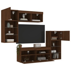 Muebles TV pared con LED 5 pzas madera ingeniería marrón roble de , Muebles TV - Ref: Foro24-3216731, Precio: 256,44 €, Descu...