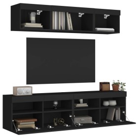 Wall TV cabinets with LED 5 pieces black engineered wood by , TV Furniture - Ref: Foro24-3216719, Price: 187,01 €, Discount: %