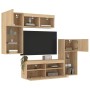 TV wall furniture with LED 5 pieces engineered wood Sonoma oak by , TV Furniture - Ref: Foro24-3216727, Price: 272,65 €, Disc...