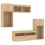 TV wall furniture with LED 5 pieces engineered wood Sonoma oak by , TV Furniture - Ref: Foro24-3216727, Price: 260,53 €, Disc...