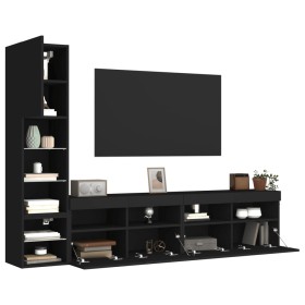 Wall TV cabinets with LED 4 pieces black engineered wood by , TV Furniture - Ref: Foro24-3216712, Price: 181,50 €, Discount: %