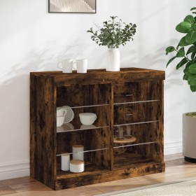 Sideboard with LED lights smoked oak 81x37x67 cm by , Sideboards - Ref: Foro24-836704, Price: 72,99 €, Discount: %