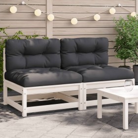 Garden sofas without armrests with cushions 2 units white wood by , Modular outdoor sofas - Ref: Foro24-838087, Price: 139,99...