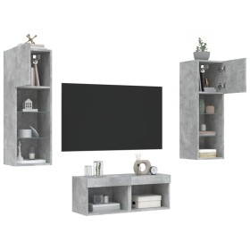 Wall TV cabinets with LED lights 4 pieces concrete gray by , TV Furniture - Ref: Foro24-3216579, Price: 134,99 €, Discount: %