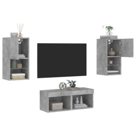 Wall TV cabinets with LED lights 4 pieces concrete gray by , TV Furniture - Ref: Foro24-3216572, Price: 120,64 €, Discount: %