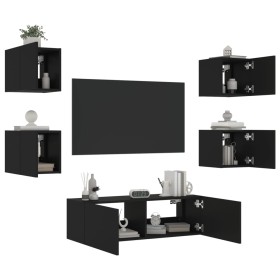 Wall TV cabinets with LED lights 5 pieces black by , TV Furniture - Ref: Foro24-3216861, Price: 178,32 €, Discount: %