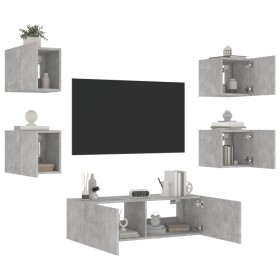 Wall TV cabinets with LED lights 5 pieces concrete gray by , TV Furniture - Ref: Foro24-3216863, Price: 158,99 €, Discount: %