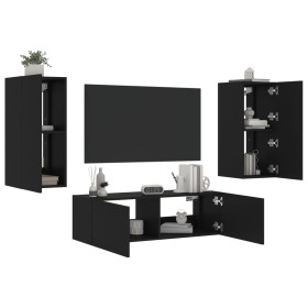 Wall TV cabinets with LED lights 3 pieces black by , TV Furniture - Ref: Foro24-3216868, Price: 165,99 €, Discount: %