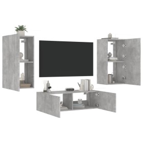 Wall TV cabinets with LED lights 3 pieces concrete gray by , TV Furniture - Ref: Foro24-3216877, Price: 163,56 €, Discount: %