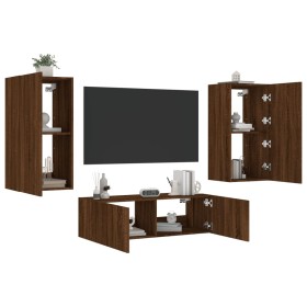 Muebles de TV de pared con luces LED 3 piezas marrón roble de , Muebles TV - Ref: Foro24-3216880, Precio: 174,99 €, Descuento: %