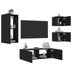 Muebles de TV de pared con luces LED 4 piezas negro de , Muebles TV - Ref: Foro24-3216882, Precio: 176,72 €, Descuento: %