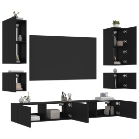 Wall TV cabinets with LED lights 6 pieces black by , TV Furniture - Ref: Foro24-3216889, Price: 274,68 €, Discount: %