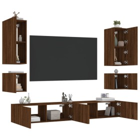 Wall TV cabinets with LED lights 6 pieces oak brown by , TV Furniture - Ref: Foro24-3216894, Price: 256,11 €, Discount: %