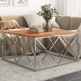 Silver stainless steel and solid acacia wood coffee table by , Coffee table - Ref: Foro24-349983, Price: 198,43 €, Discount: %