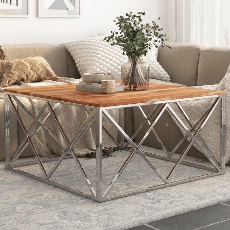 Silver stainless steel and solid acacia wood coffee table by , Coffee table - Ref: Foro24-349983, Price: 198,28 €, Discount: %