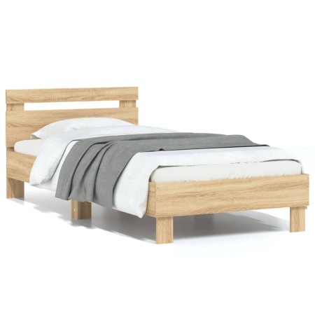 Cama con cabecero madera de ingeniería roble Sonoma 90x190 cm de , Camas y somieres - Ref: Foro24-838563, Precio: 80,90 €, De...