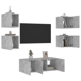 Muebles TV pared con LED 6 pzas madera ingeniería gris hormigón de , Muebles TV - Ref: Foro24-3216814, Precio: 179,99 €, Desc...