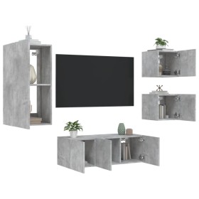 Muebles TV pared con LED 5 pzas madera ingeniería gris hormigón de , Muebles TV - Ref: Foro24-3216828, Precio: 188,99 €, Desc...