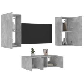 TV-Wandmöbel mit LED, 4-teilig, Betongrau, Holzwerkstoff von , TV-Möbel - Ref: Foro24-3216821, Preis: 180,83 €, Rabatt: %