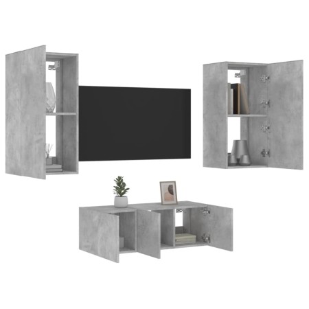 TV-Wandmöbel mit LED, 4-teilig, Betongrau, Holzwerkstoff von , TV-Möbel - Ref: Foro24-3216821, Preis: 181,02 €, Rabatt: %