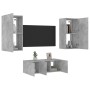 Muebles TV pared con LED 4 pzas madera ingeniería gris hormigón de , Muebles TV - Ref: Foro24-3216821, Precio: 180,83 €, Desc...