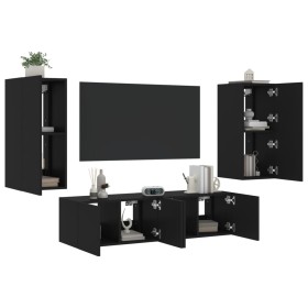 Wall TV cabinets with LED 4 pieces black engineered wood by , TV Furniture - Ref: Foro24-3216840, Price: 177,08 €, Discount: %