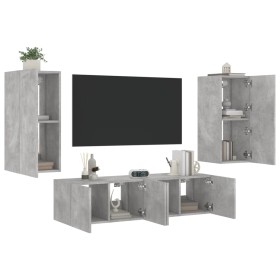 Muebles TV pared con LED 4 pzas madera ingeniería gris hormigón de , Muebles TV - Ref: Foro24-3216842, Precio: 181,26 €, Desc...