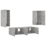 Muebles TV pared con LED 4 pzas madera ingeniería gris hormigón de , Muebles TV - Ref: Foro24-3216842, Precio: 181,94 €, Desc...