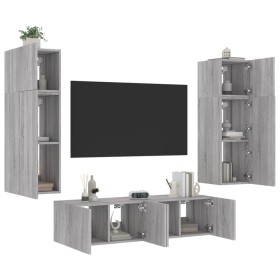 TV wall furniture with LED 6 pieces engineered wood gray Sonoma by , TV Furniture - Ref: Foro24-3216837, Price: 247,15 €, Dis...