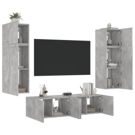 Muebles TV pared con LED 6 pzas madera ingeniería gris hormigón de , Muebles TV - Ref: Foro24-3216835, Precio: 243,66 €, Desc...