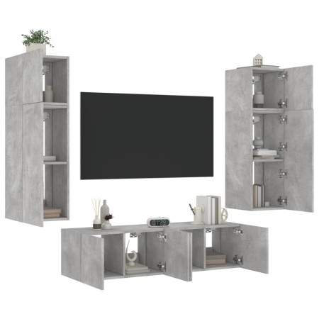 TV wall furniture with LED 6 pieces concrete gray engineered wood by , TV Furniture - Ref: Foro24-3216835, Price: 243,05 €, D...