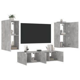 TV wall furniture with LED 4 pieces concrete gray engineered wood by , TV Furniture - Ref: Foro24-3216849, Price: 190,97 €, D...