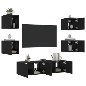 Wall TV cabinets with LED 6 pieces black engineered wood by , TV Furniture - Ref: Foro24-3216854, Price: 195,31 €, Discount: %