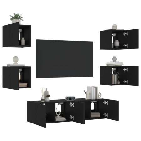 Muebles de TV de pared con LED 6 pzas madera ingeniería negro de , Muebles TV - Ref: Foro24-3216854, Precio: 195,10 €, Descue...